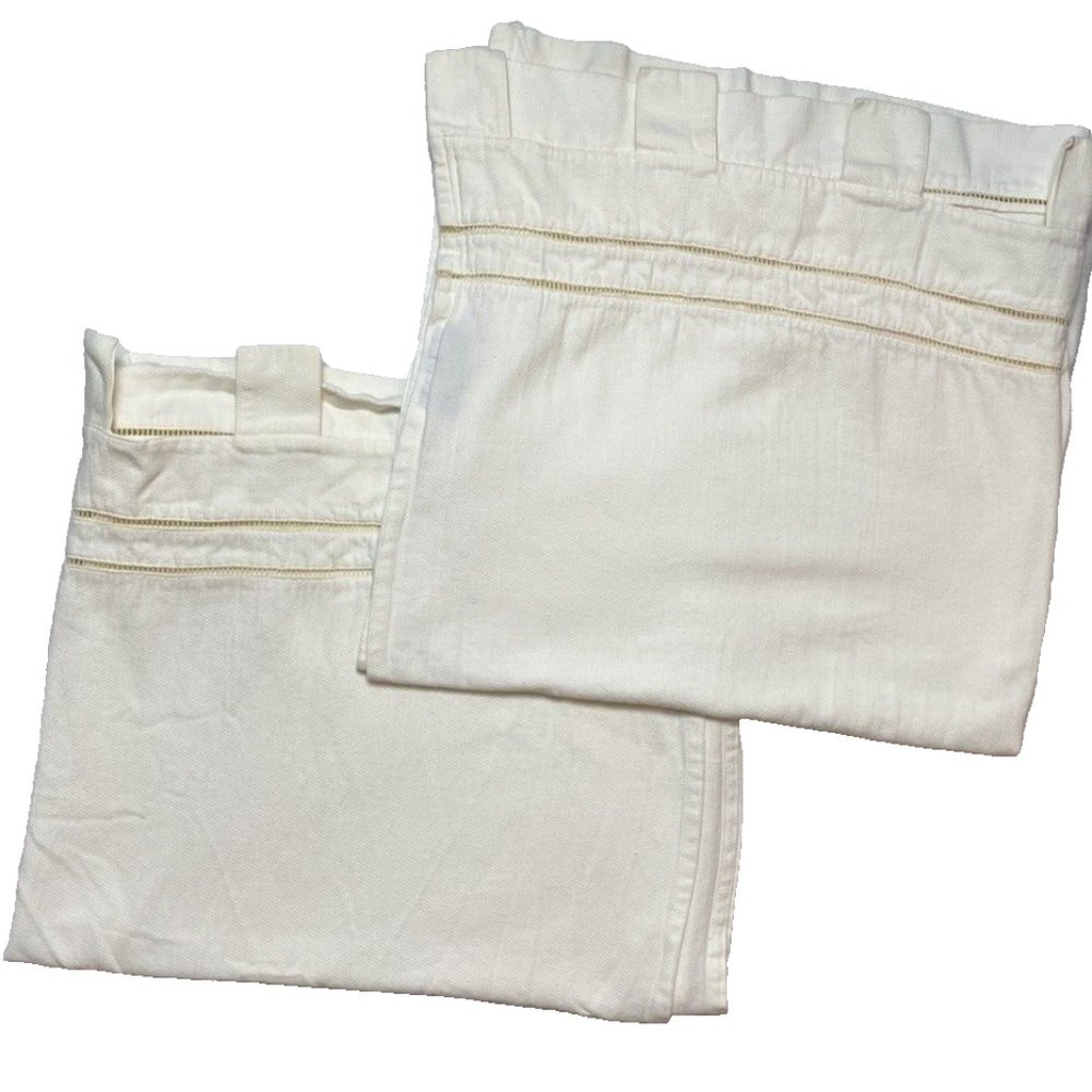 Hawthorne Hill Vintage Tab Top Curtains Drapes Panels Off-White Ivory Cotton 72